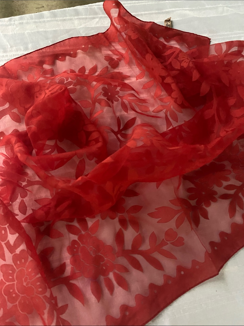 Sheer Red Floral Scarf